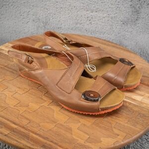 New‎ Sergio Tomani Ada Camel Brow Leather Slingback Sandal Women's 37 eu 6.5 us